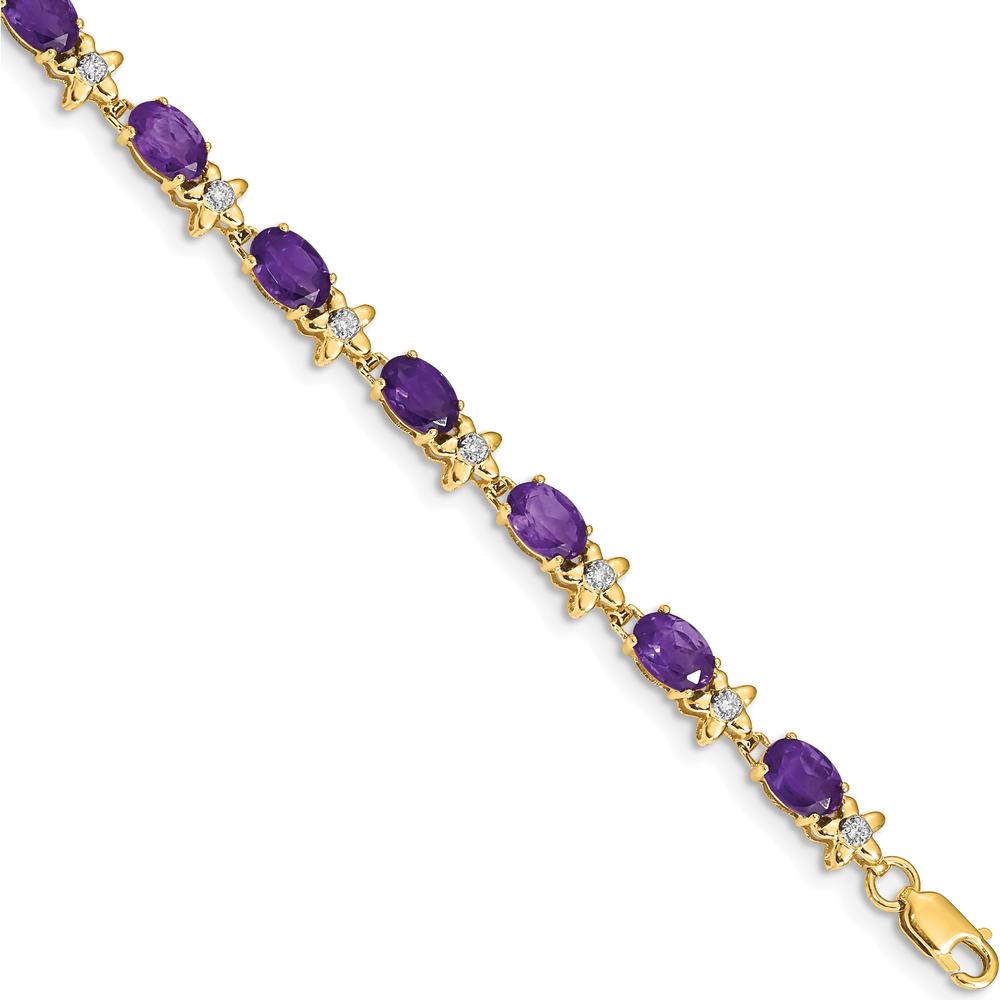 14K Yellow Gold Floral Amethyst and Diamond Tennis Bracelet - 0.45 Carats Total Amethyst Weight by Monteluci Fine Jewelry