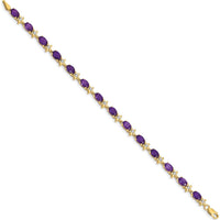 14K Yellow Gold Floral Amethyst and Diamond Tennis Bracelet - 0.45 Carats Total Amethyst Weight by Monteluci Fine Jewelry