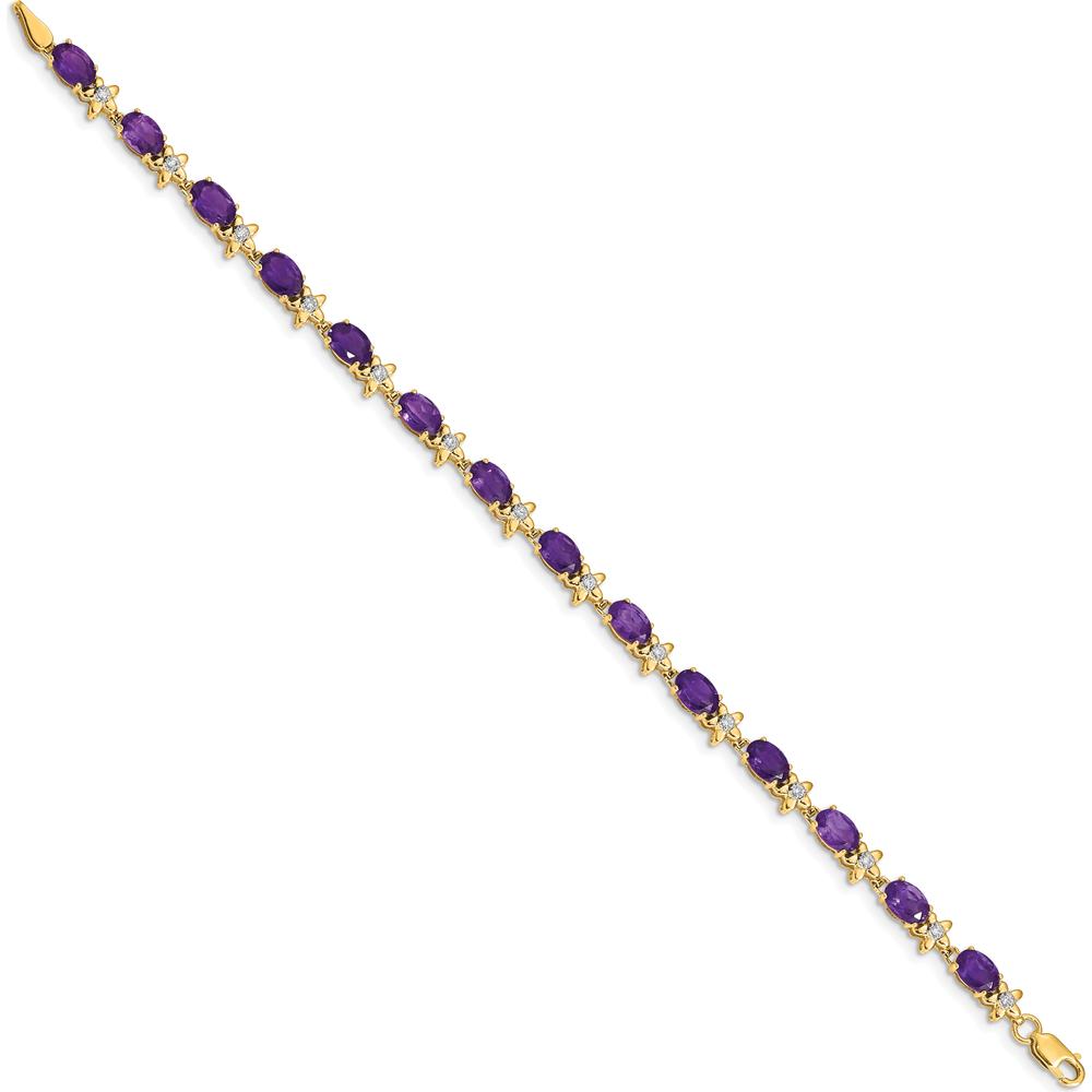 14K Yellow Gold Floral Amethyst and Diamond Tennis Bracelet - 0.45 Carats Total Amethyst Weight by Monteluci Fine Jewelry