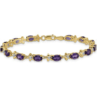 14K Yellow Gold Floral Amethyst and Diamond Tennis Bracelet - 0.45 Carats Total Amethyst Weight by Monteluci Fine Jewelry