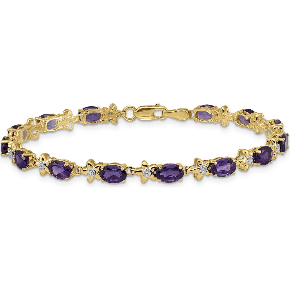 14K Yellow Gold Floral Amethyst and Diamond Tennis Bracelet - 0.45 Carats Total Amethyst Weight by Monteluci Fine Jewelry