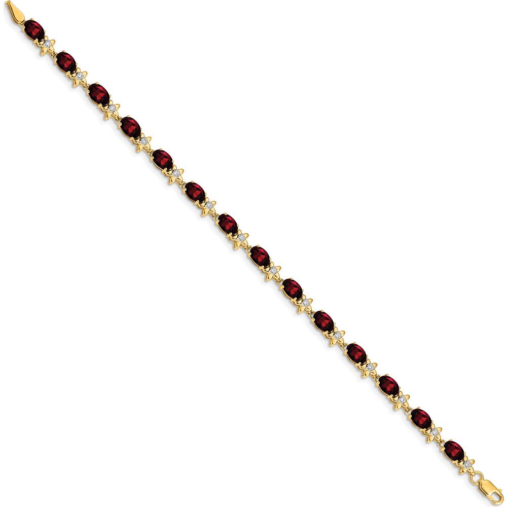 14K Yellow Gold Floral Bracelet with 14 Oval Garnet and Round Diamonds - 0.60 Carats Total Garnet Weight, 0.11 Carats Total Diamond Weight by Monteluci Fine Jewelry