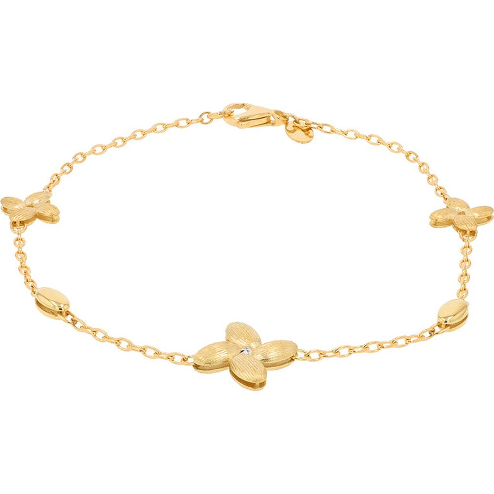 14K Yellow Gold Floral Bracelet with Textured Petals - 7.75" Length