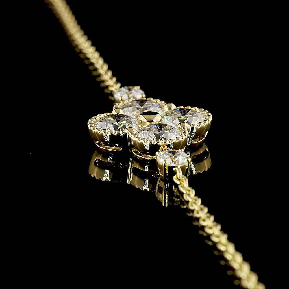 14K Yellow Gold Floral Cluster Bracelet with 6 Prong Set Brilliant Cut Lab Diamonds - 3.35 Carats Total Diamond Weight - Covaloro Fine Jewelry