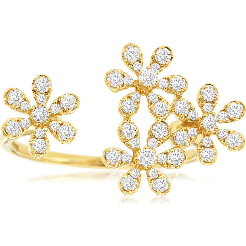 14K Yellow Gold Floral Cluster Diamond Ring with Milgrain Detail and Round Brilliant Diamonds - 0.47 Carat Total Diamond Weight - Royal Jewelry