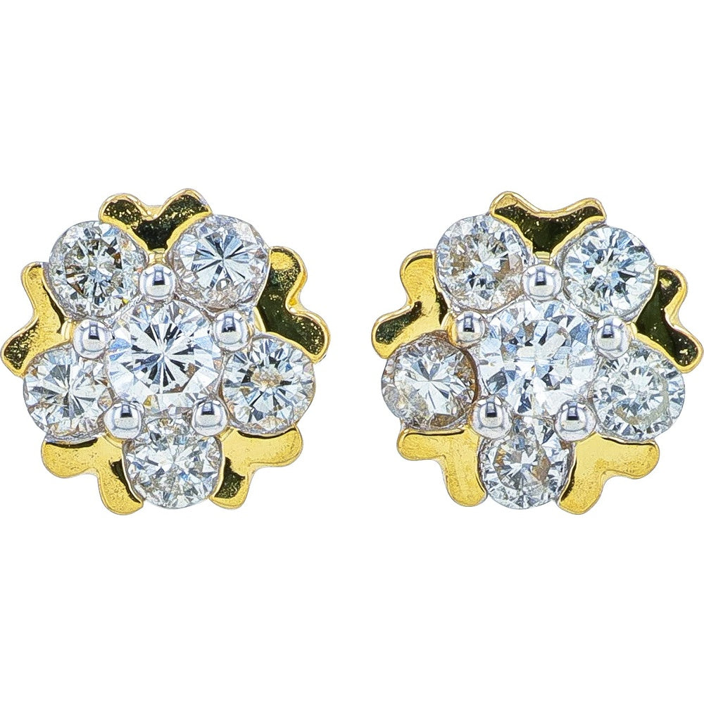14K Yellow Gold Floral Cluster Diamond Stud Earrings with Prong-Set Round Diamonds - 0.25 Carat Total Diamond Weight