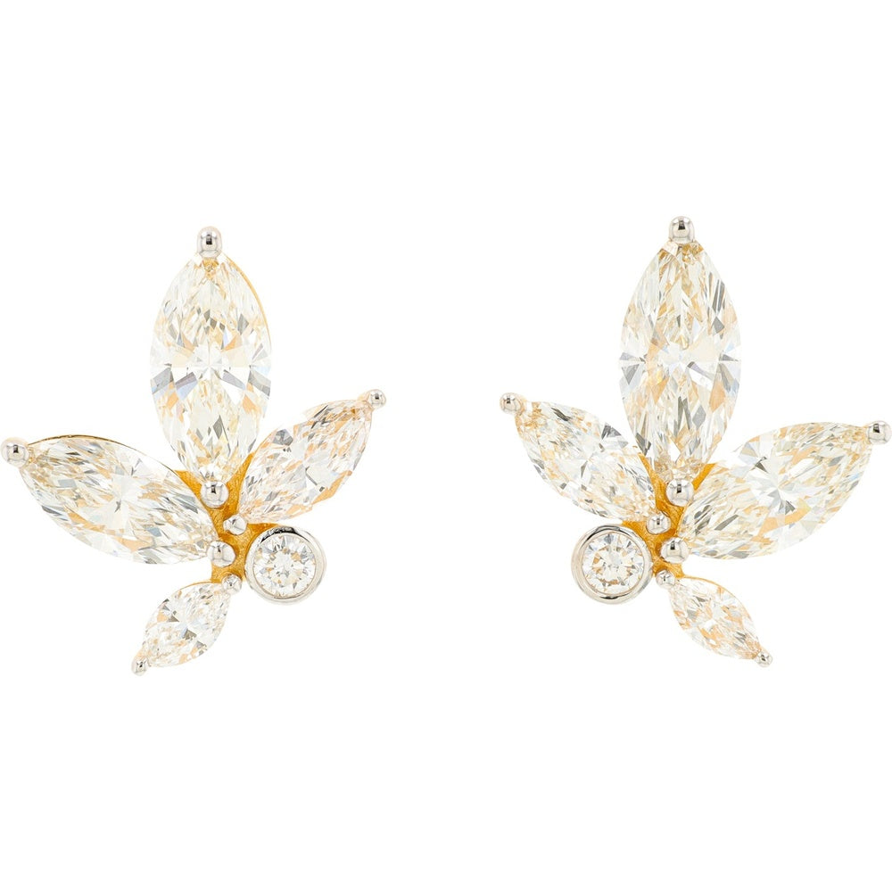 14K Yellow Gold Floral Cluster Earrings with Marquise and Round Lab-Grown Diamonds - 4.25 Carat Total Diamond Weight