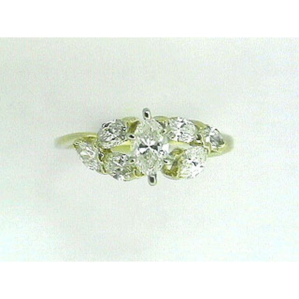 14K Yellow Gold Floral Cluster Engagement Ring with 0.41 Carat Marquise Center and 0.75 Carat Marquise and Round Diamond Accents - 1.16 Carat Total Diamond Weight - Royal Jewelry