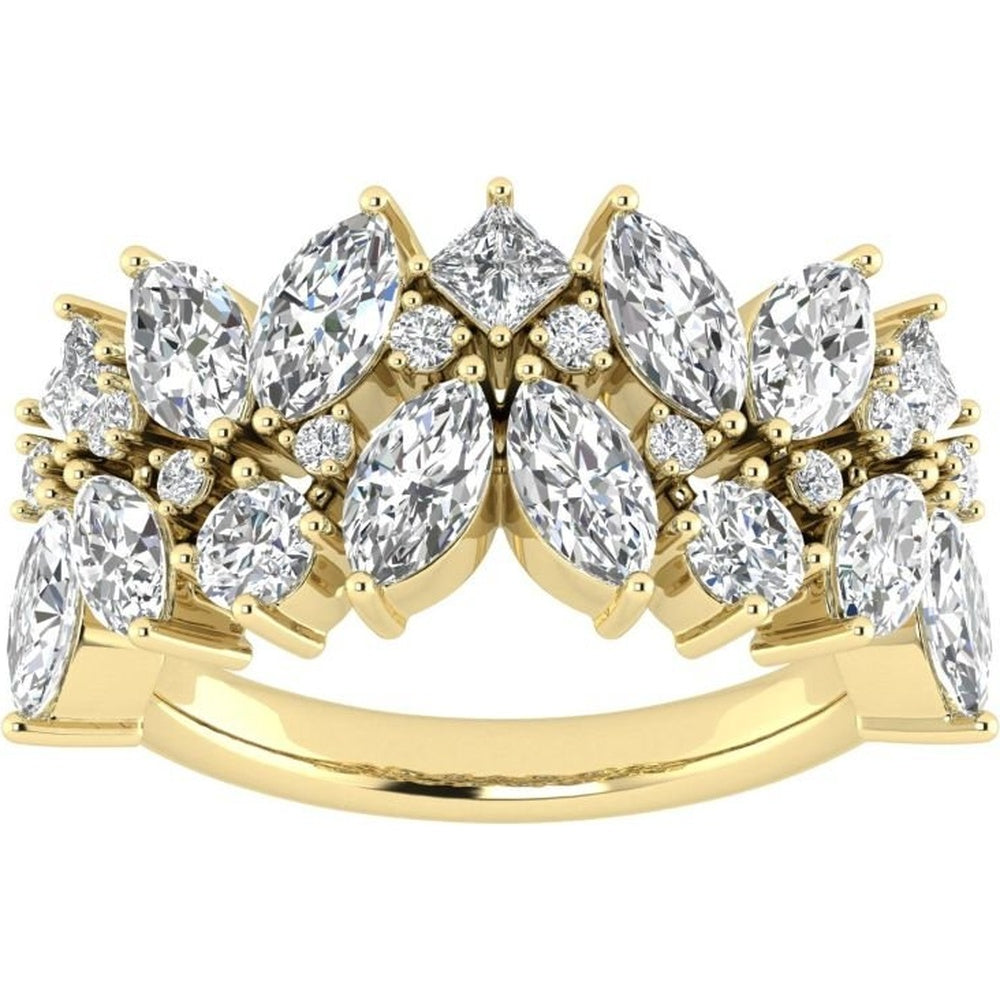 14K Yellow Gold Floral Cluster Fashion Ring with Marquise, Round and Princess-Cut Diamonds - 2.55 Carat Total Diamond Weight by Auriventus