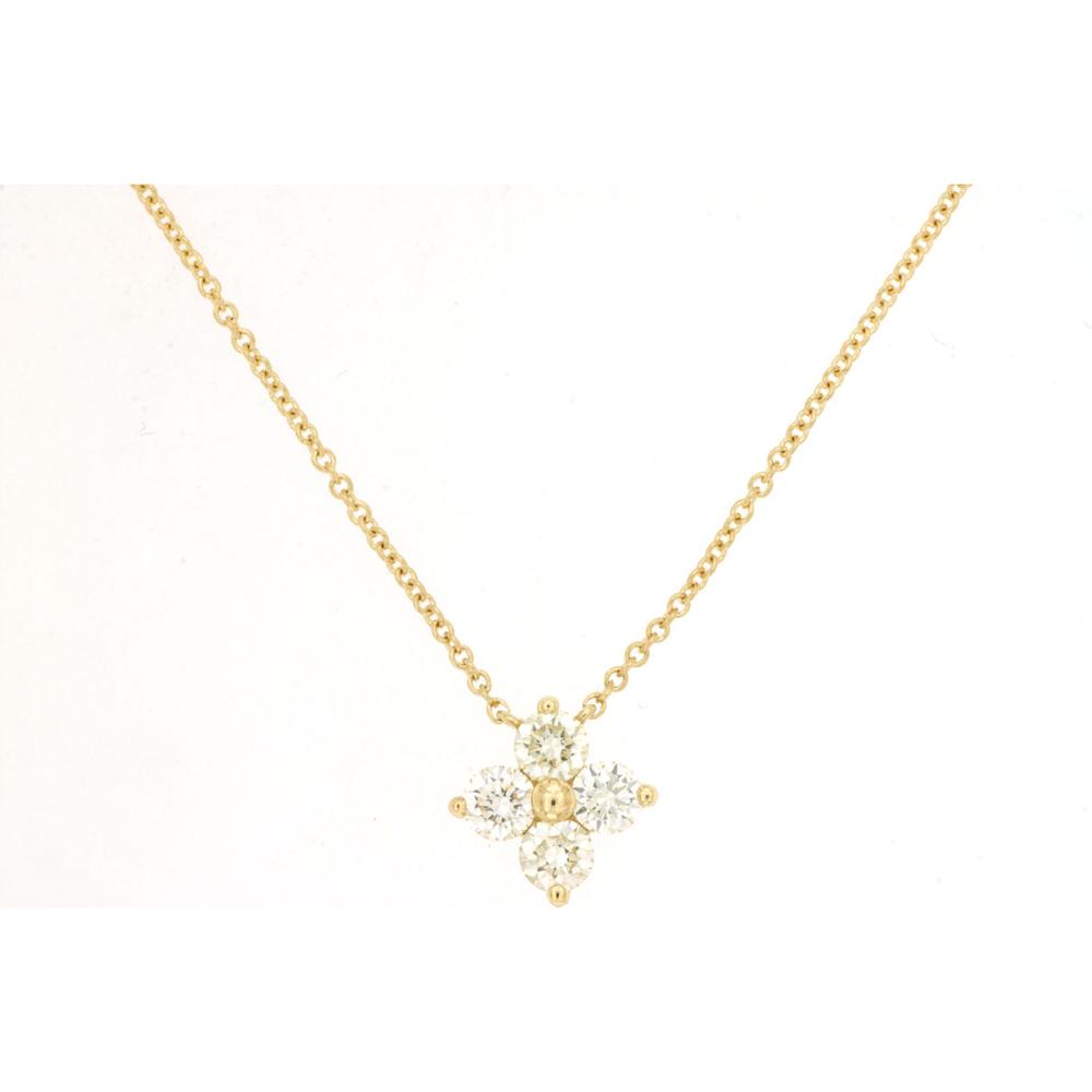 14K Yellow Gold Floral Cluster Necklace with Prong-Set Round Diamonds - 0.41 Carat Total Diamond Weight - Royal Jewelry