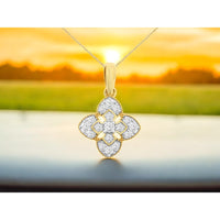 14K Yellow Gold Floral Cluster Pendant with Milgrain Edge and Round Diamonds - 0.25 Carat Total Diamond Weight - Royal Jewelry