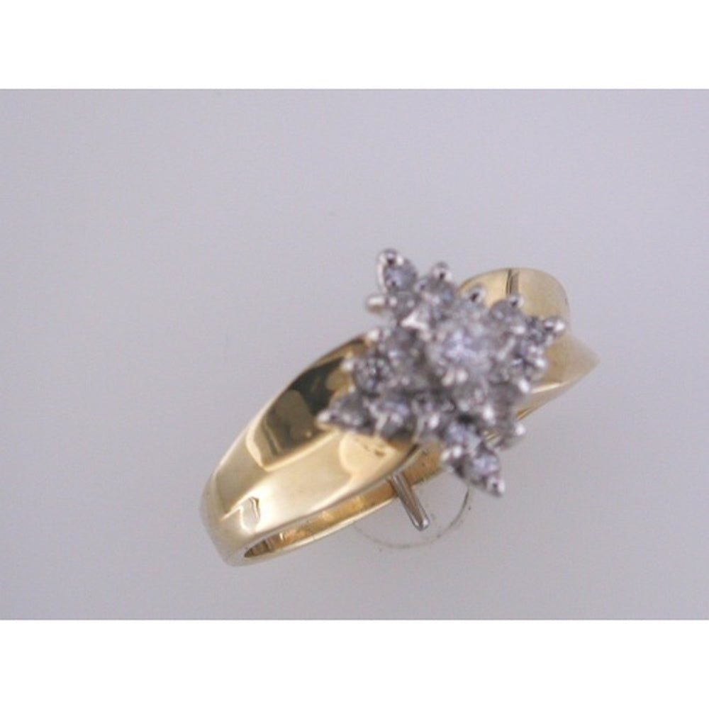 14K Yellow Gold Floral Cluster Ring with Prong-Set Round Brilliant Diamonds - 0.48 Carat Total Diamond Weight - Royal Jewelry