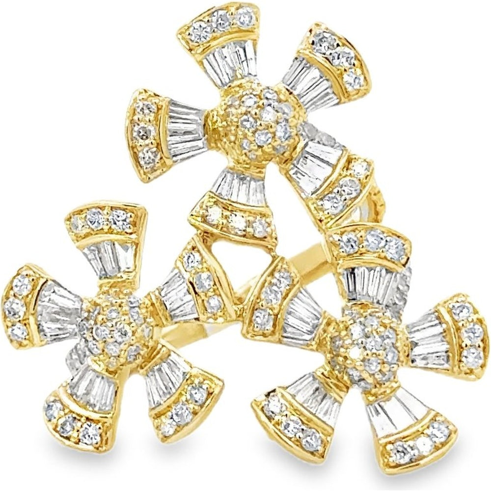 14K Yellow Gold Floral Cluster Ring with Round and Baguette Diamonds - 1.62 Carat Total Diamond Weight by Auriventus