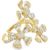 14K Yellow Gold Floral Cluster Ring with Round and Baguette Diamonds - 1.62 Carat Total Diamond Weight by Auriventus