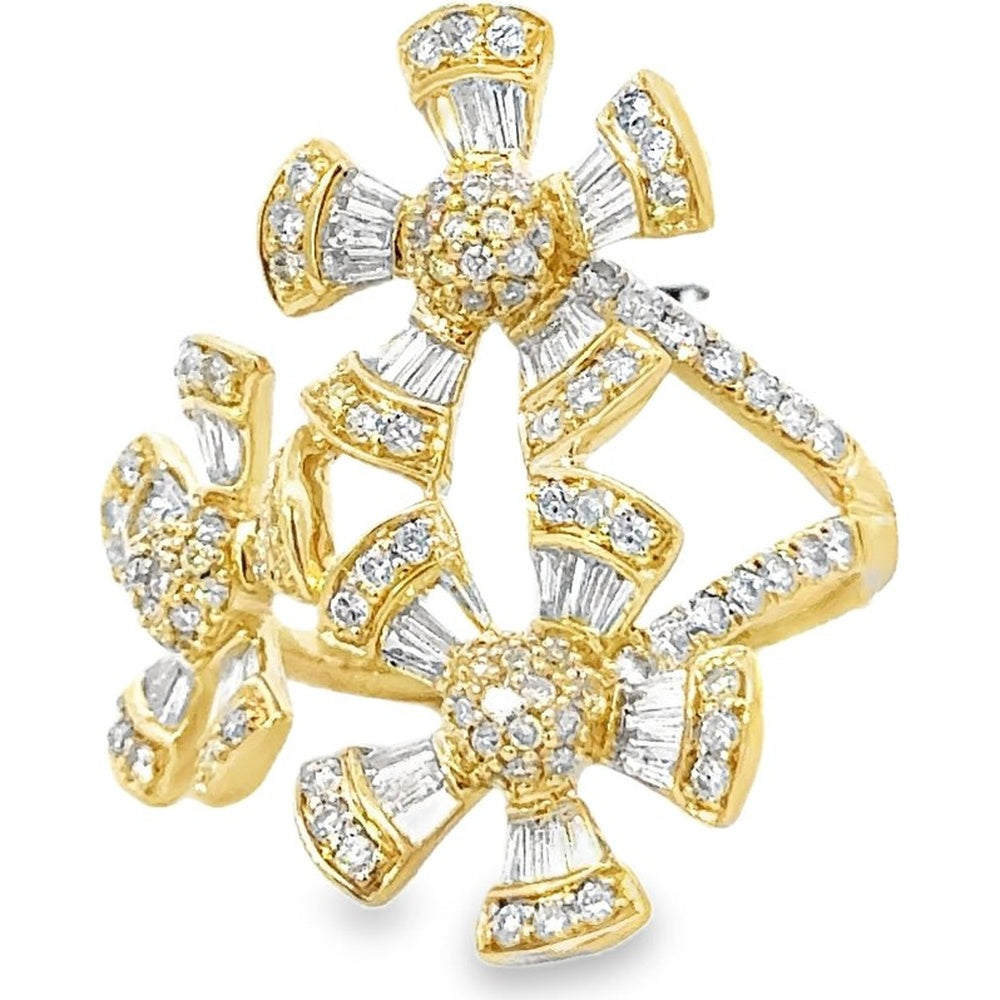 14K Yellow Gold Floral Cluster Ring with Round and Baguette Diamonds - 1.62 Carat Total Diamond Weight by Auriventus