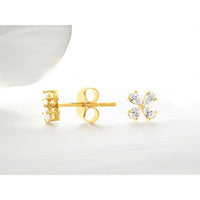 14K Yellow Gold Floral Cluster Stud Earrings with Prong-Set Pear-Shaped Diamonds - 0.40 Carat Total Diamond Weight - Royal Jewelry