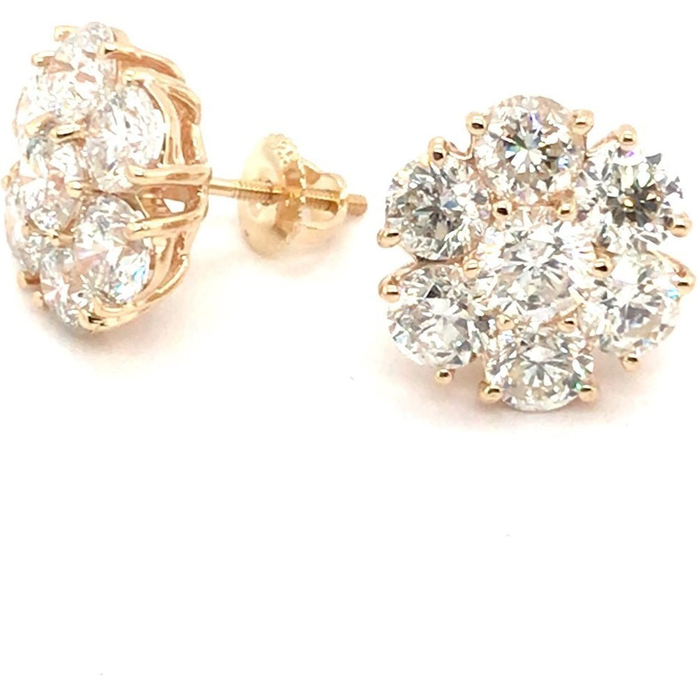14K Yellow Gold Floral Cluster Stud Earrings with Round Brilliant Diamonds - 1.61 Carat Total Diamond Weight by Auriventus