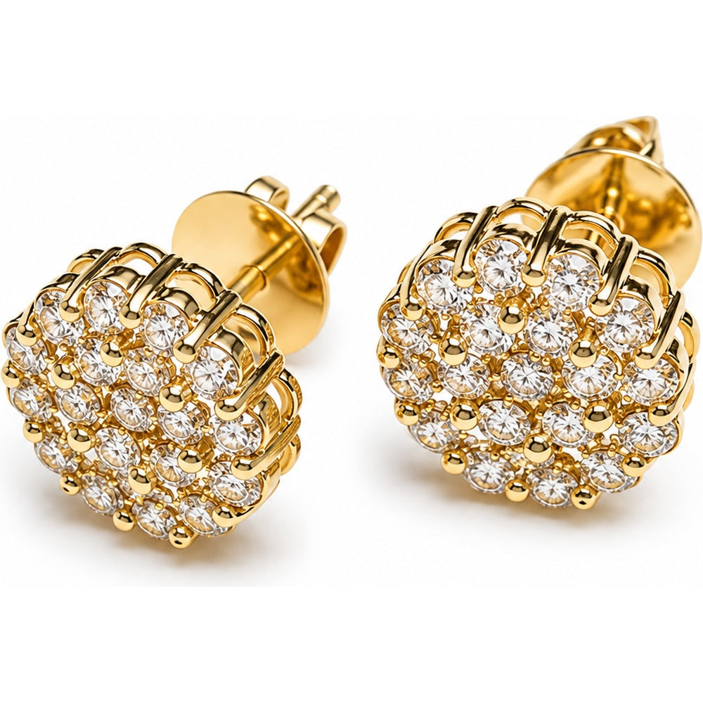 14K Yellow Gold Floral Cluster Stud Earrings with Round Diamonds - 1.13 Carat Total Diamond Weight by Auriventus