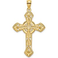 14K Yellow Gold Floral Cut-Out Cross Pendant with Open Back - 33.5mm Length by Oro Pregiato