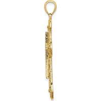14K Yellow Gold Floral Cut-Out Cross Pendant with Open Back - 33.5mm Length by Oro Pregiato