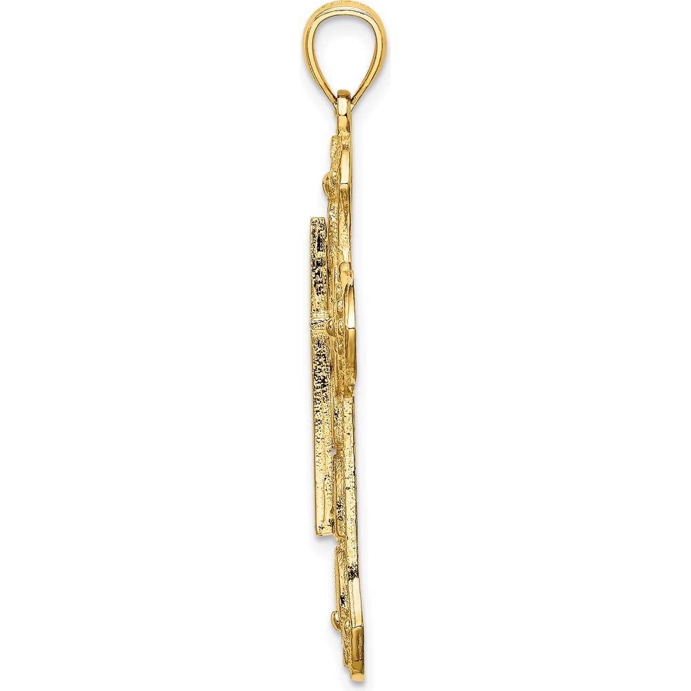 14K Yellow Gold Floral Cut-Out Cross Pendant with Open Back - 33.5mm Length by Oro Pregiato