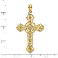 14K Yellow Gold Floral Cut-Out Cross Pendant with Open Back - 33.5mm Length by Oro Pregiato