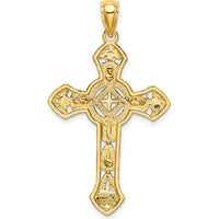14K Yellow Gold Floral Cut-Out Cross Pendant with Open Back - 33.5mm Length by Oro Pregiato