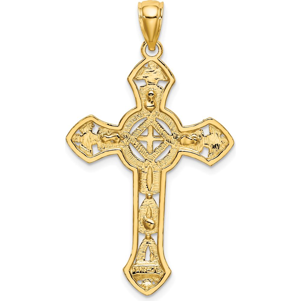 14K Yellow Gold Floral Cut-Out Cross Pendant with Open Back - 33.5mm Length by Oro Pregiato