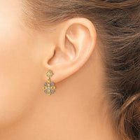 14K Yellow Gold Floral Dangle Earrings with Rhodium Beaded Heart Petal Design by 0