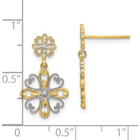 14K Yellow Gold Floral Dangle Earrings with Rhodium Beaded Heart Petal Design by 0