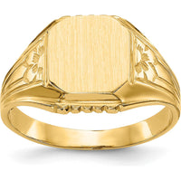 14K Yellow Gold Floral Design Open Back Signet Ring - Engravable, 9.0mm Top Width and Length by Oro Pregiato