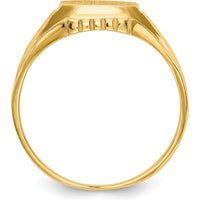 14K Yellow Gold Floral Design Open Back Signet Ring - Engravable, 9.0mm Top Width and Length by Oro Pregiato