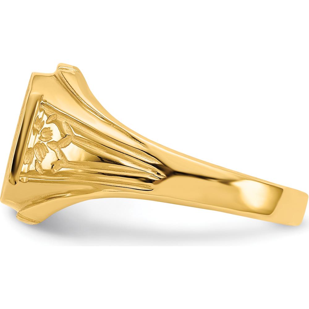 14K Yellow Gold Floral Design Open Back Signet Ring - Engravable, 9.0mm Top Width and Length by Oro Pregiato
