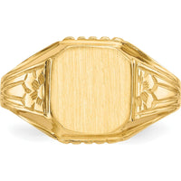 14K Yellow Gold Floral Design Open Back Signet Ring - Engravable, 9.0mm Top Width and Length by Oro Pregiato