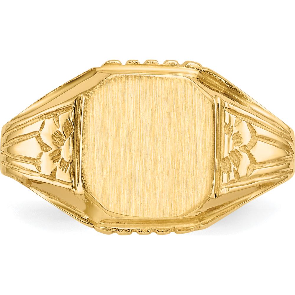 14K Yellow Gold Floral Design Open Back Signet Ring - Engravable, 9.0mm Top Width and Length by Oro Pregiato