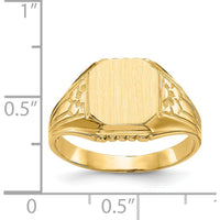 14K Yellow Gold Floral Design Open Back Signet Ring - Engravable, 9.0mm Top Width and Length by Oro Pregiato