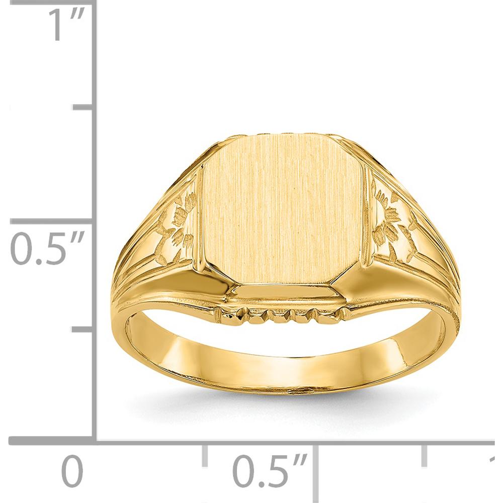 14K Yellow Gold Floral Design Open Back Signet Ring - Engravable, 9.0mm Top Width and Length by Oro Pregiato