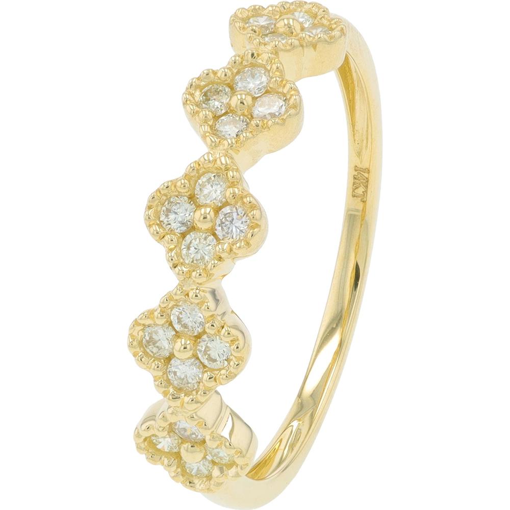 14K Yellow Gold Floral Diamond Band Ring - 0.25 Carat Total Diamond Weight