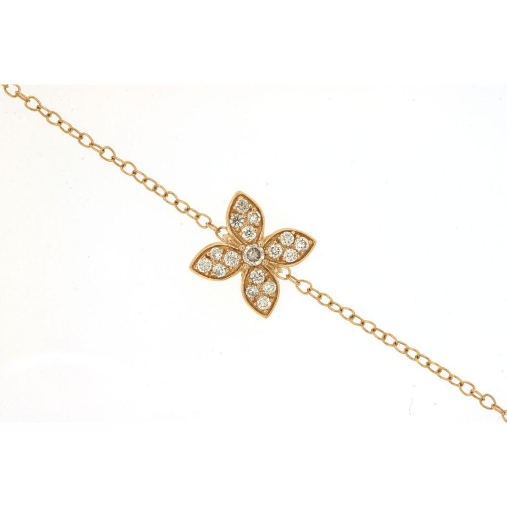 14K Yellow Gold Floral Diamond Bracelet with Pavé Set Round Diamonds - 0.16 Carats Total Diamond Weight