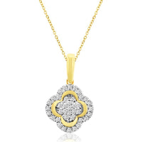 14K Yellow Gold Floral Diamond Pendant with Round-Cut Diamonds - 0.10 Carats Total Diamond Weight