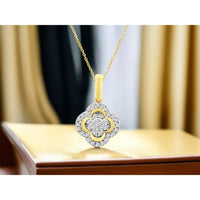 14K Yellow Gold Floral Diamond Pendant with Round-Cut Diamonds - 0.10 Carats Total Diamond Weight