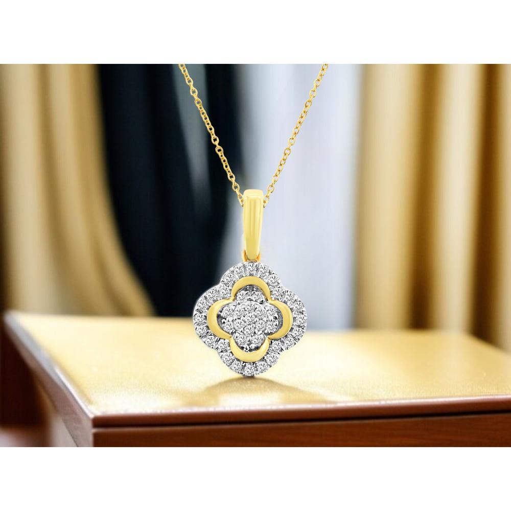 14K Yellow Gold Floral Diamond Pendant with Round-Cut Diamonds - 0.10 Carats Total Diamond Weight