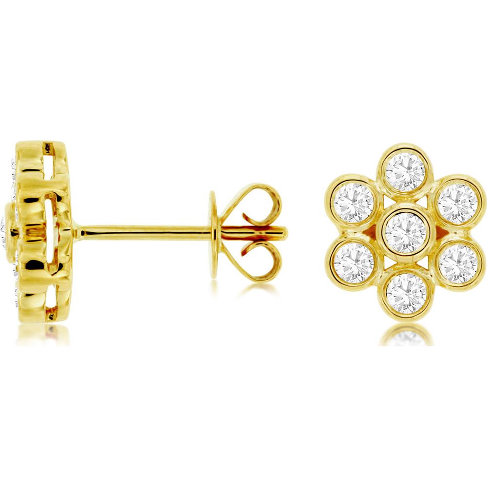 14K Yellow Gold Floral Diamond Stud Earrings - 0.47 Carats Total Diamond Weight