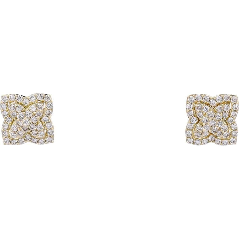 14K Yellow Gold Floral Diamond Stud Earrings - 0.56 Carats Total Diamond Weight