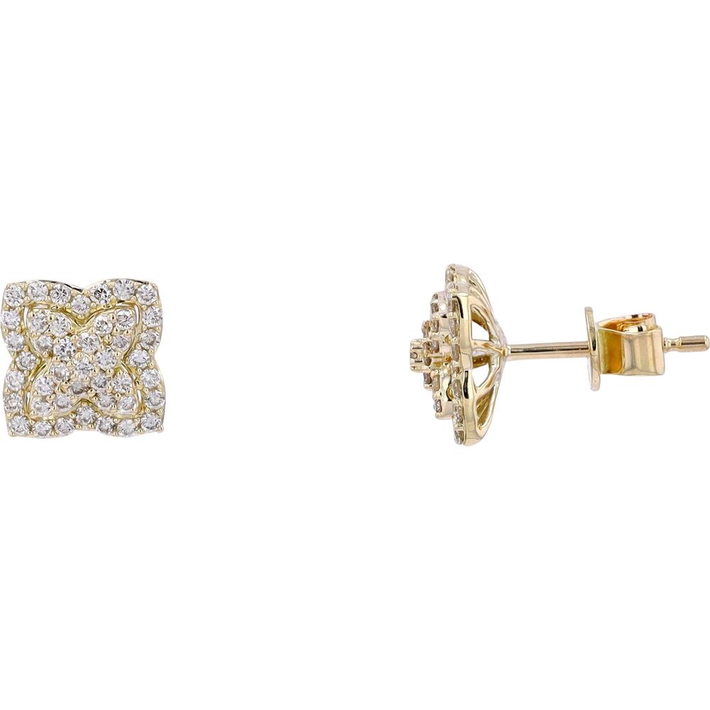 14K Yellow Gold Floral Diamond Stud Earrings - 0.56 Carats Total Diamond Weight