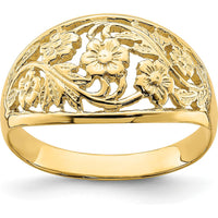 14K Yellow Gold Floral Dome Fashion Ring with Tapered Band Design by Oro Pregiato