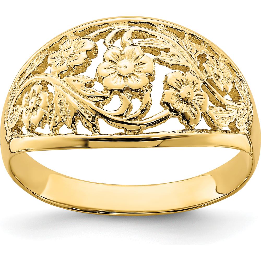 14K Yellow Gold Floral Dome Fashion Ring with Tapered Band Design by Oro Pregiato