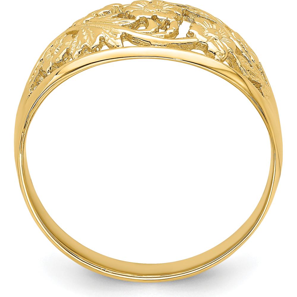 14K Yellow Gold Floral Dome Fashion Ring with Tapered Band Design by Oro Pregiato
