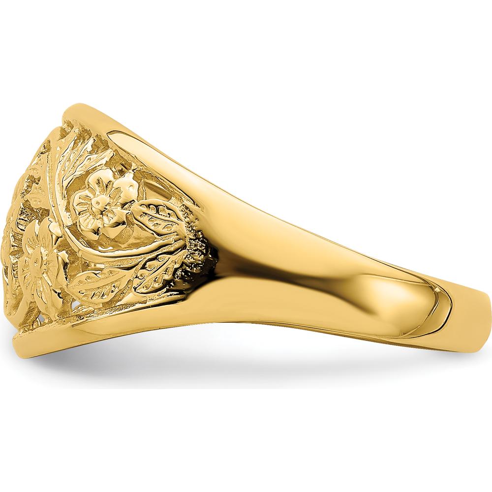 14K Yellow Gold Floral Dome Fashion Ring with Tapered Band Design by Oro Pregiato