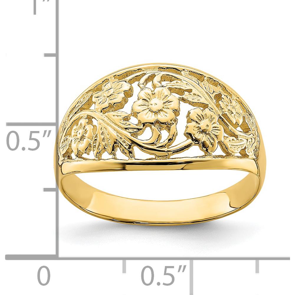 14K Yellow Gold Floral Dome Fashion Ring with Tapered Band Design by Oro Pregiato